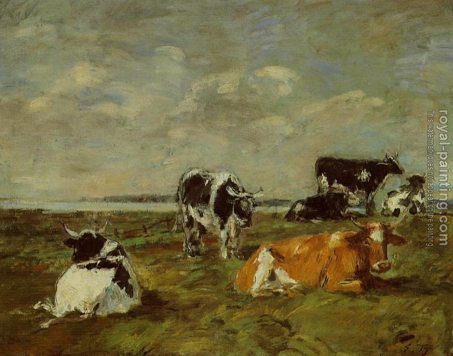Eugene Boudin : Cows near the Sea